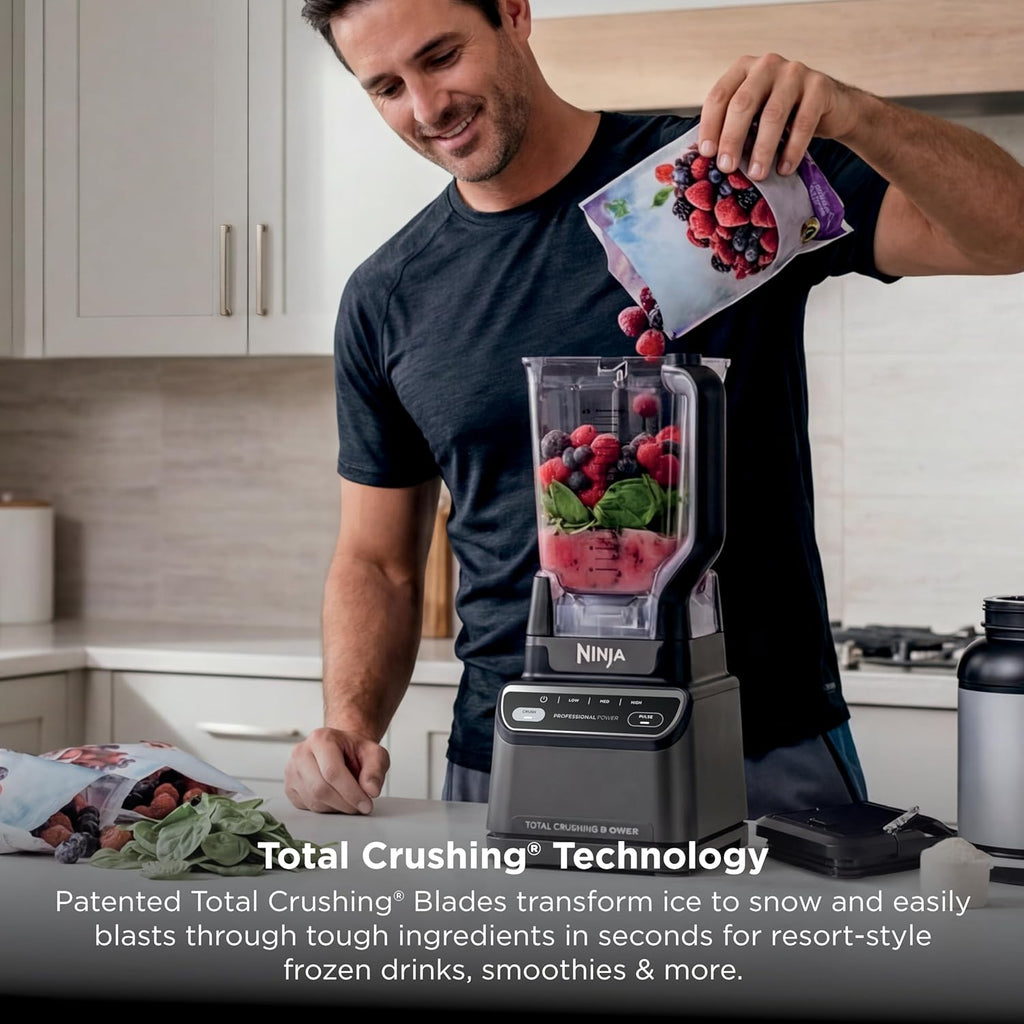 Mixeur Professionnel Ninja 2.0 | Pour Smoothies, Boissons, Broyeur, Broyeur à Glace | Technologie Total Crushing, Programme Auto-iQ, Puissance 1200W, Pichet XL 2,1 L | Gris Foncé | BR201AMZ
