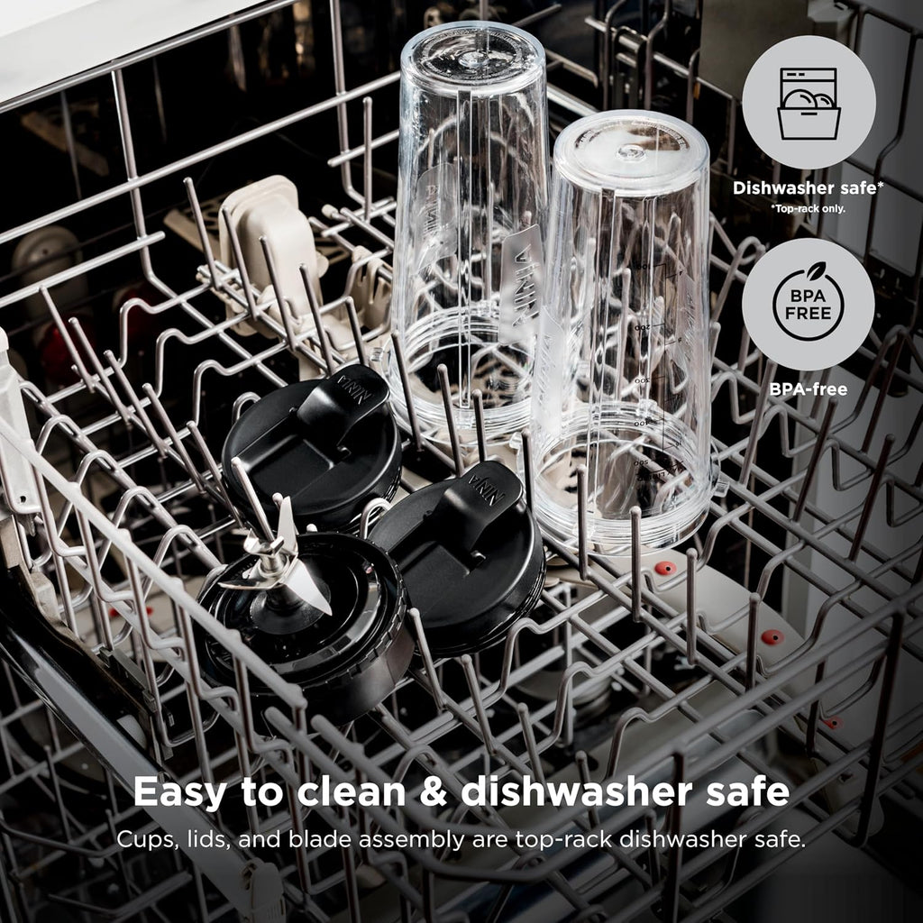 Mixeur personnel compact Ninja Fit | Pour smoothies, frappés et boissons glacées | (2) gobelets de 47 cl à emporter avec couvercles à bec | 700 W | Noir | QB3001SS