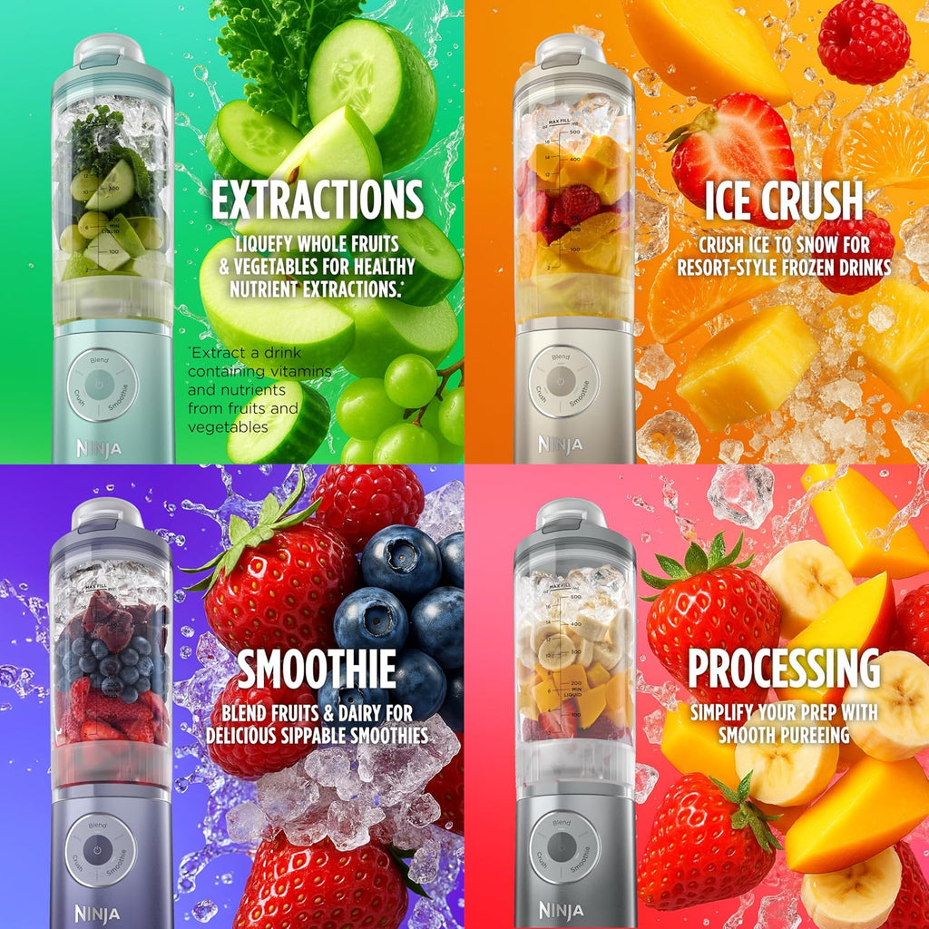 Ninja Blast Max, Mixeur portable + Twist & Go, Pour smoothies individuels, Mixe, Pile la glace, 3 programmes, Sans fil, Récipient amovible de 650 ml, Compatible lave-vaisselle, Anti-fuite, Bleu marine, BC251NV